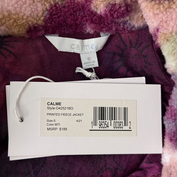 Calme Jacket Womens Small Fleece Bomber Watercolor Floral Boho Cosmic Lined Coat - Picture 5 of 12